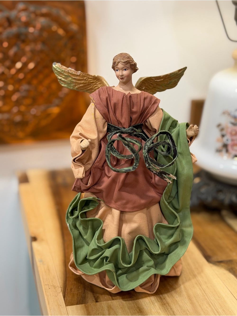 Vintage Paper Mache Angel Christmas tree topper , Victorian , shabby chic decor